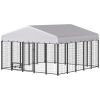 9.8' x 9.8' x 6' Outdoor Dog Kennel, Dog Kennel Outside Run with 360Â° Rotating Bowls, Waterproof & UV Resistant Cover