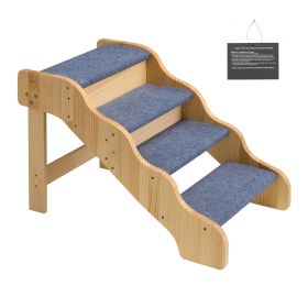 Wood Pet Stairs, 4-Step Dog Stairs for High Beds, Sofa & Cars, 150lbs Load Capacity, Non-Slip Surface