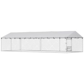 PawHut Dog Kennel Outdoor Dog Run Waterproof UV-Resist Cover Lockable Door Adjustable Bowls 20 X 7.5 X 5ft (Option: Silver Black)