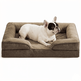 Dog Bed Orthopedic, Dog Sofa for Small Dogs Supportive Foam Pet Cushions Bed with Washable Removable Cover, Egg-Crate Foam, Waterproof Lining Bot (Color: Brown)